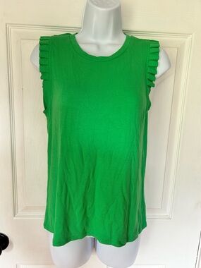 THML Scoop Neck Bright Green Ruffle Shoulder Tank Top Size XS NWOT